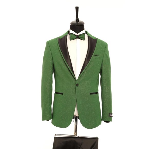 Derman Green Pointed Collar Silvery Classic 2 Piece Tuxedo - Picture 1 of 5